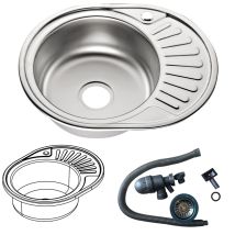 Melko – Lavello rotondo da cucina 57 cm in acciaio inox – Sgocciolatoio a sinistra – Design moderno e funzionale