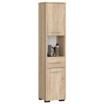 Abamihome - Columna De Baño Akord Fin Roble Sonoma 30 Cm 2 Puertas 1 Cajón Frente En Color Roble Sonoma 5 Estantes 30x30x140 Cm