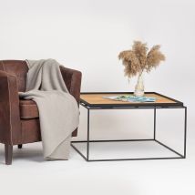 Tavolino Da Salotto In Legno Di Rovere Impiallacciato Con Struttura In Metallo Nero Verniciato - 80 X 80 X 44 H. Cm