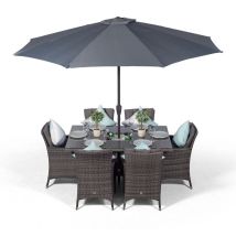 Savannah Rectangle 6 Seat Rattan Dining Set With Ice Bucket Drinks Cooler - Grey