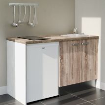 Kochnischen K17l-pt - 140 Cm - Laminatplan, Spüle Edelstahl, - Holzfront - Laminatplatte Aus Holz - Kredenzen Nein + Haushaltsgeräte Weiß