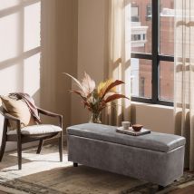 [corium] - Cassapanca Bukit Con Seduta Imbottita Ottomana Contenitore 118x37x43 Cm Similpelle Grigio [en.casa]