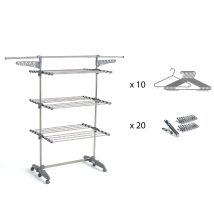 Kitchen Move – Wäschetrockner 25m – 3 Ebenen – 30 Zubehörteile – stabil – platzsparend – modernes Design – grau – Edelstahl