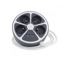 Chacon - Regleta De Escritorio 16a/250v-max 3680w 4x16a+2usba Cable De 1,5m- Color Gris -interruptor