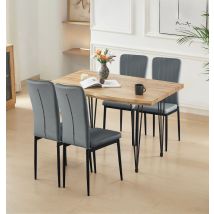 Hallowood Furniture - Cullompton Large Dining Table And Chairs Set 4, Live Edge Effect Top Kitchen Table (120cm) And Light Grey Faux Leather Dining 