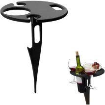 Outdoor Portable Wine Table Beach Table Mini Folding Table Picnic Bottle Holder Hanging Wine Glass Holder Folding Round Table For Garden Camping Beach