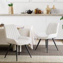 Lot De 2 Chaises De Salle À Manger, Chaise De Cuisine Avec Dossier, Chaise De Salon Ergonomique, Chaise En Tissu, Blanc