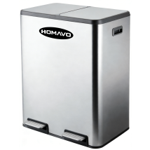 Homavo Poubelle De Tri Sélectif 60l (2×30l) En Acier Inoxydable – Double Compartiment, À Pédale, Fermeture Douce, Couleur Argent