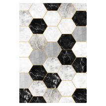 Modern Abstract Low-pile Rug Non-slip & Machine Washable Floor Carpet For Living Room, Bedroom & Hallway Neutral Short Shag Design Hexagon Rug 