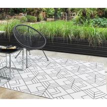 Asiatic - Patio Deco Geometric Diamond Garden Kitchen Indoor Outdoor Ivory Black Rug Large Floor Mat 160 X 230 Cm (5'3'x7'7')