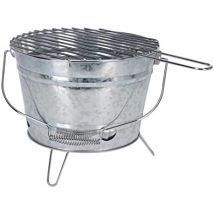 Barbacoa de Zinc Modelo Barril – Parrilla Cromada Ø27 cm – 3 Pies Plegables – Ideal para Camping y Picnic