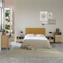 Gepolstertes Kopfteil Malmo 140x60 Cm Senffarbe. Für 135 Cm Bett. Vertikale Stickerei. 8 Cm Dick. Inklusive Befestigungsmaterial Zum Aufhängen.