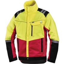 Forstschutzjacke – Polyester-Baumwollgemisch – Cordura-Ärmel – Rot/Neongelb – Reflexstreifen – Taschen – 440mm – 930g