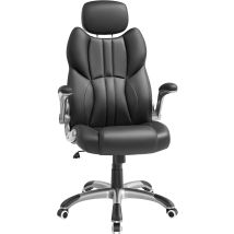 Silla De Oficina Giratoria, Silla Ergonómica, Con Apoyabrazos Abatibles, Base De Estrella De Nylón, Carga Máxima De 150 Kg, Negro
