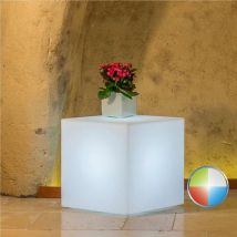 Lámpara De Resina Decoración Jardin Con Luz 40x40 H 80 Cm Mod. Youcube Led Multicolor Con Batería Solar