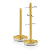 Swan Swka1054yeln Retro Set Porte-papier De Cuisine + Porte-tasses Pour 6 Tasses, Acier Jaune