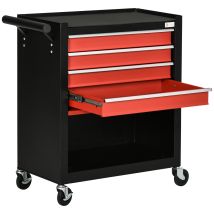 Carro De Herramientas Taller Móvil Con Ruedas 4 Cajones Compartimento De Almacenamiento Y Asa Lateral Carga 130 Kg Para Garaje 69x33x75 Cm - Durhand