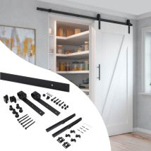 Set Aus Hardware Set Für Eine Barn Holz Hänge-schiebetür, Mit Soft-close, Paneele Nicht Inbegriffen, Stahl Und Kunststoff, Schwarz Lackiert - Emuca