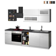 Composizione Cucina Moderna 255x60-34x85-71cm - Nautilus - Colore: Bianco Laccato Lucido/report