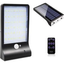48 Led Solarleuchte Für Den Außenbereich, Dimmbar, Bewegungsmelder Mit Kabelloser Fernbedienung, Wasserdichte Solarlampe Für Die Terrassentür, Schwarz
