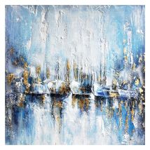 Abstrakte Gemälde Kuatéh 100x100 Cm Boote Mit Blauem Hintergrund Ölgemälde