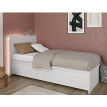 Einzelbettstruktur 214x107 Cm Mattweiß Mit Zwei Schubladen - Pafo