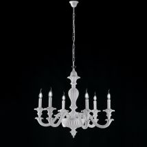 Lampadario In Legno Bianco Shabby 6 Luci Leonardo