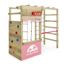 Wickey Wooden Climbing Frame Smart Action Garden Playhouse With Climbing Wall & Play-accessories - Pastel Pink