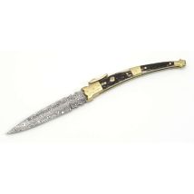 Navaja De Colección Muela Mb Dam Mb-9a.dam, Asta De Ciervo Y Latón, Acero Damasco Inoxidable, Hoja De 9 Cm, 110 Gramos De Peso + Tarjeta Multiusos De 