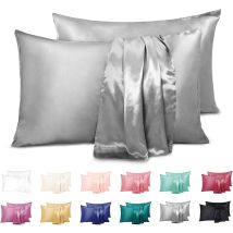 Set Of 2 Satin Pillowcases, 100% Microfiber Soft Pillow Cover Takes Care Of Your Skin And Anti-hair Loss, Anti-mite And Hypoallergenic, Grey, 50 X 66 