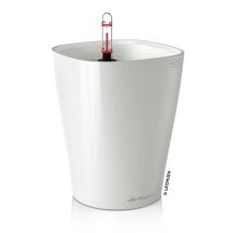 Deltini Komplettset mit Wasserspeicher – Blumentopf hochglänzend weiß – 14 x 14 x 18 cm – 0,5 L Wasserreservoir – 1,2 L Pflanzvolumen