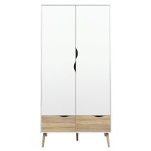 Kleiderschrank Napoli 2-türig 2 Schubladen Weiß/Eichenstruktur massive Eiche modern Dänemark