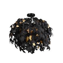 Leavy Plafoniera Foglie Lavabili Nero E Oro D. 70cm 3 Luci Attacco E14