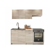 Usinestreet - Conjunto De Cocina Trenton 101, Roble Sonoma + Beige, 180x60cm, Encimera, Aglomerado Laminado