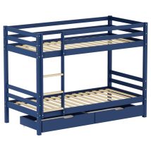 Kinder-etagenbett 190x90cm Dunkelblau Mit Schubladen Ambre