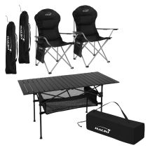 Hauki Set Tavolino E 2 Sedie In Alluminio Con Portabevande Da Campeggio Pieghevole Nero Set Camping Con Borsa Da Trasporto Resistente Alle Intemperie 