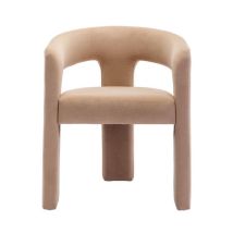 Dining Chair In Velvet Chic Armchair With Stylish Curved Backrest For Kitchen Living Room Restaurant Cafe, Khaki, Wahson