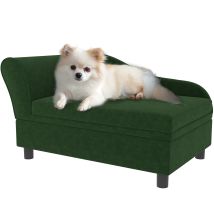 Canapé Pour Animaux Avec Rangement Intégré, Design Contemporain, Coussin Amovible, Dimensions 76x45x43 Cm, Couleur Verte.