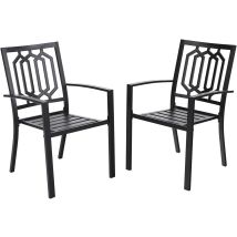 2er Set Gartenstühle Wetterfest Terrassenstühle Metall Balkonstuhl Stapelstühle Mit Armlehnen Für Garten Und Außenbereich, Schwarz - Phivilla