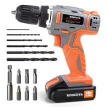 Terratek 18v Cordless Drill Driver With 1 Hour Fast Charge Lithium Battery And 13 Piece Accessory Set