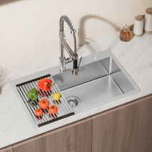 Auralum Max - Lavello Da Cucina In Acciaio Inox 75 X 45 Cm, Grande Lavello Da Incasso, Lavello Da Cucina Per Mobili Base Da 80 Cm, Incluso Set Di 