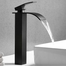 Grifo Mezclador De Lavabo De Un Solo Orificio - Agua Caliente Y Fría - Acero Inoxidable Duradero - Negro Mate