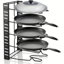 Kingsaid 5-tier Adjustable Wall-mounted Cookware Organizer Rack - Black Stainless Steel Space-saving Pan & Lid Storage Shelf For Kitchen, Holds 5 Pans