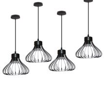 Lampada A Sospensione Vintage Industriale Stile Illuminazione Da Soffitto Con Gabbia In Metallo - Nero 4pcs
