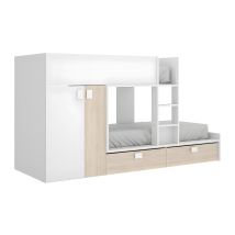 Dekit - Letto A Castello 2 X 90 X 190 Cm - Armadio Integrato - Bianco E Naturale - Juanito