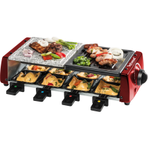 Raclette-grill-plancha-pierre De Cuisson, Techwood Trgp-885 1200 W, Inclus : 8 Poêlons - Coloris Rouge