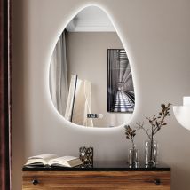 Asymmetrischer Spiegel Mit Beleuchtung Und Uhr Badspiegel Mit Beleuchtung 55x80cm Spiegel Mit Licht Badezimmerspiegel Mit Beleuchtung + Uhr, Touch-