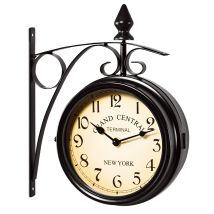 Deuba - Double Sided Train Station Wall Clock Black White Vintage Design Quartz Retro Black