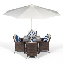 Savannah Square 4 Seater Patio Dining Set With Ice Bucket Drinks Cooler - Brown