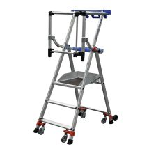 DUARIB Arbeitsplattform wheelys 3 – Arbeitshöhe 2,70 m – Nutzlast 150 kg – rutschfester Boden – 3 Stufen – Aluminium